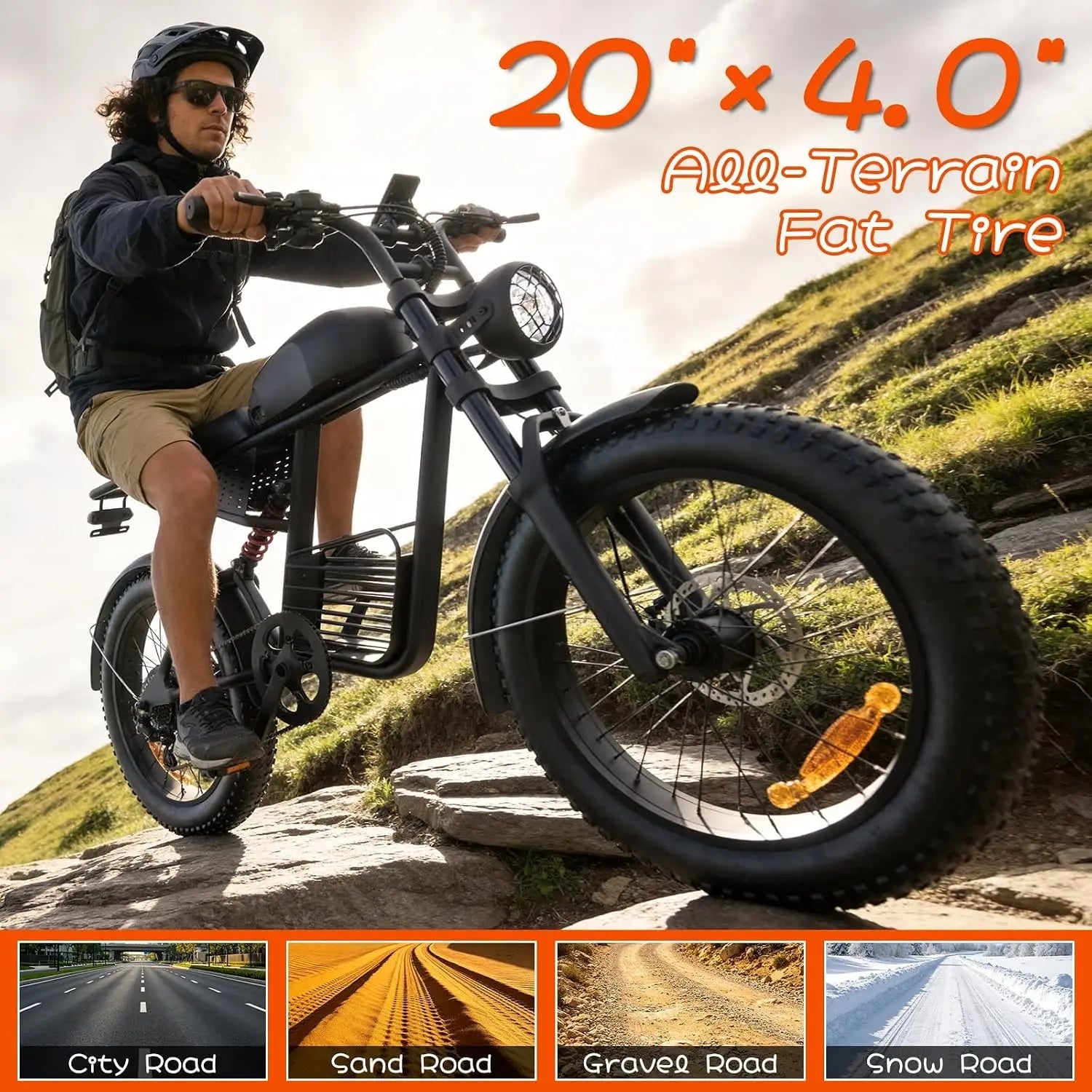 Electric Bike for Adults, 48V 1500W/3000W Dual Peak Motor, 35 mph Top Speed, 20" 4.0" Fat Tires, 7-Speed, Custom - Power Sports Electric Scooters