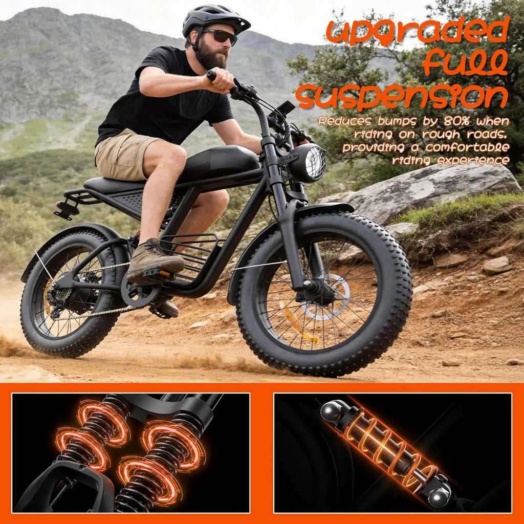 Electric Bike for Adults, 48V 1500W/3000W Dual Peak Motor, 35 mph Top Speed, 20" 4.0" Fat Tires, 7-Speed, Custom - Power Sports Electric Scooters