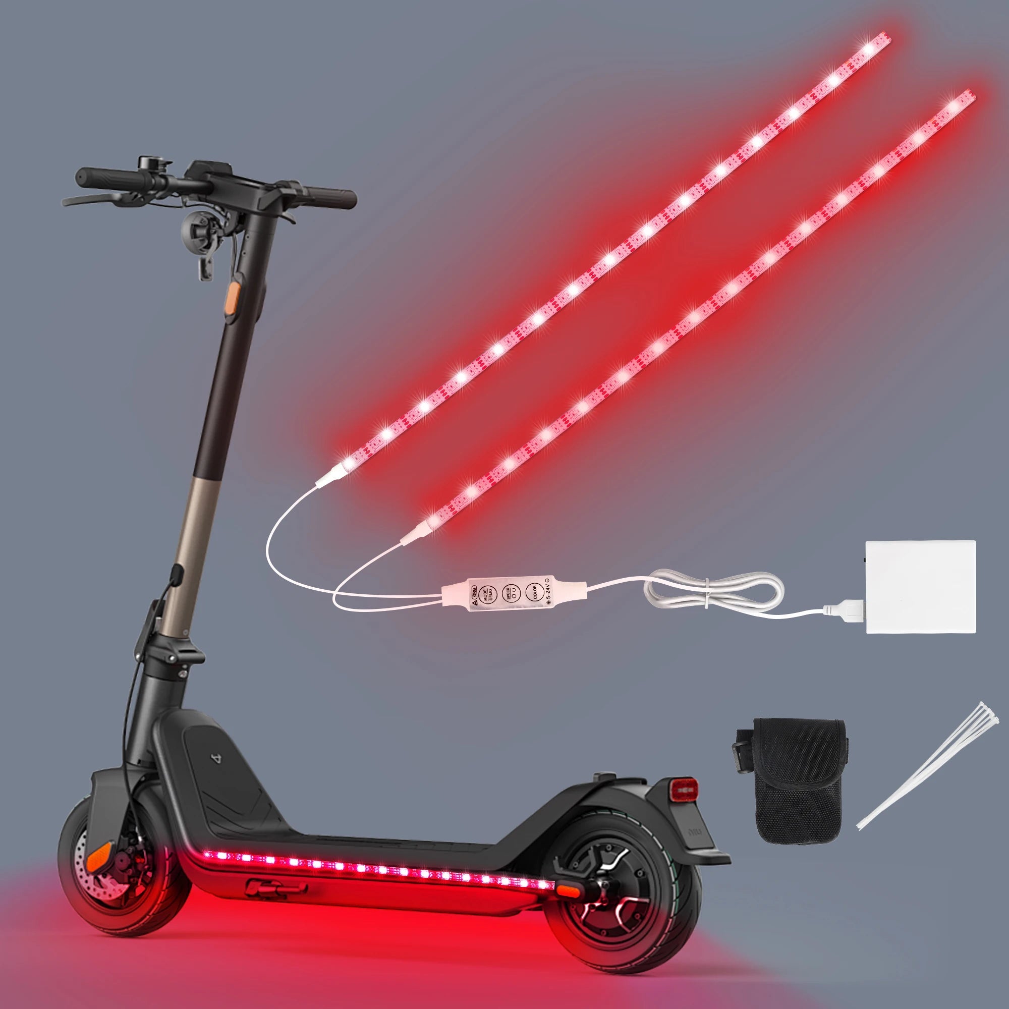Electric Scooter LED Light Strip, USB/Battery Dual-Mode Power Supply, Universal Night Riding Warning Light, Safety Light Strip, - Power Sports Electric Scooters