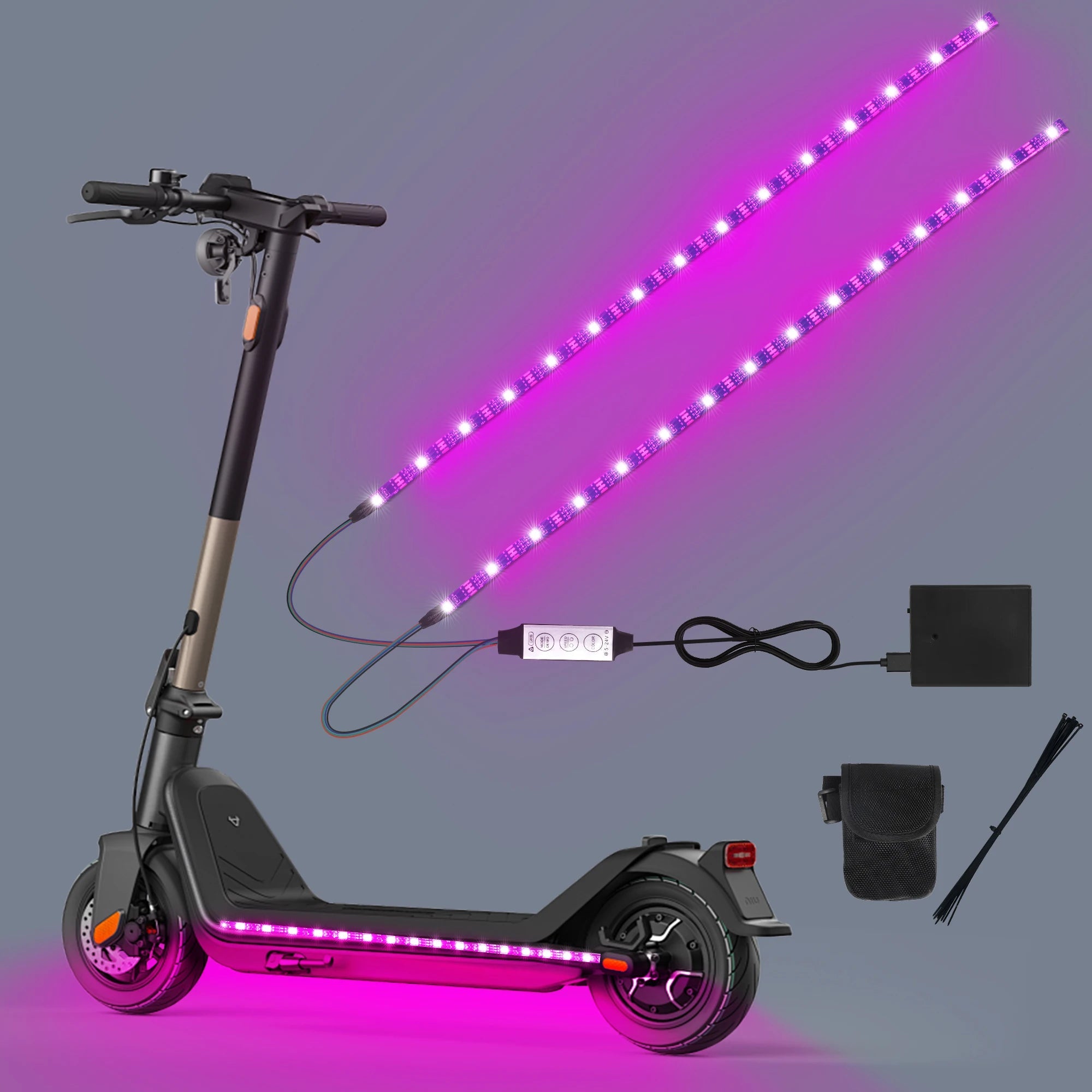 Electric Scooter LED Light Strip, USB/Battery Dual-Mode Power Supply, Universal Night Riding Warning Light, Safety Light Strip, - Power Sports Electric Scooters