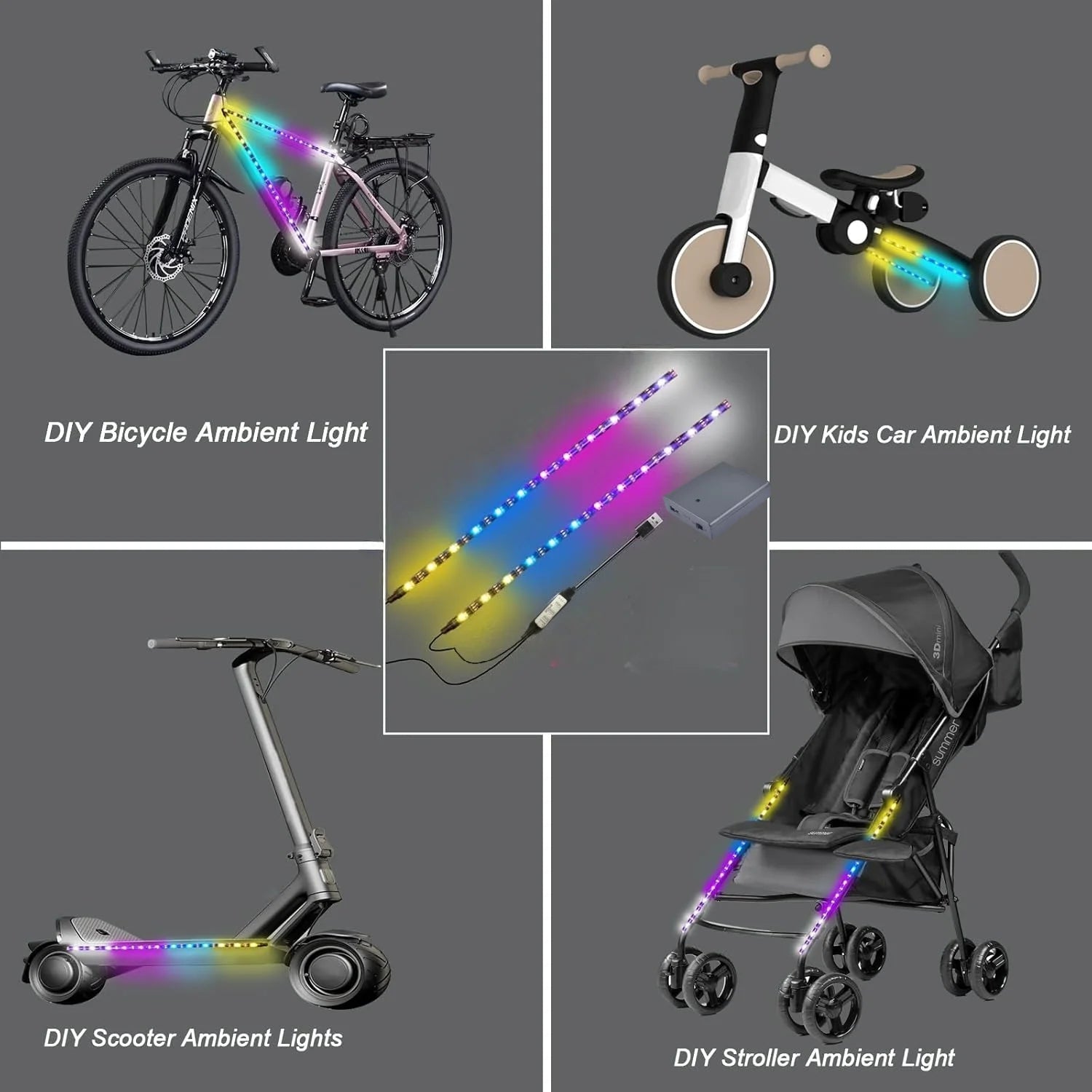 Electric Scooter LED Light Strip, USB/Battery Dual-Mode Power Supply, Universal Night Riding Warning Light, Safety Light Strip, - Power Sports Electric Scooters