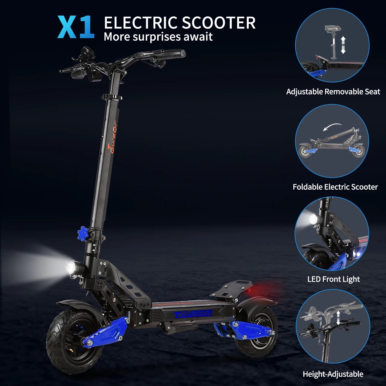 Heavy Duty X1 Electric Scooter 1000W Brushless Motor 100KG Max Load 35KM Range Dual Shock Absorption and Foldable Frame - Power Sports Electric Scooters