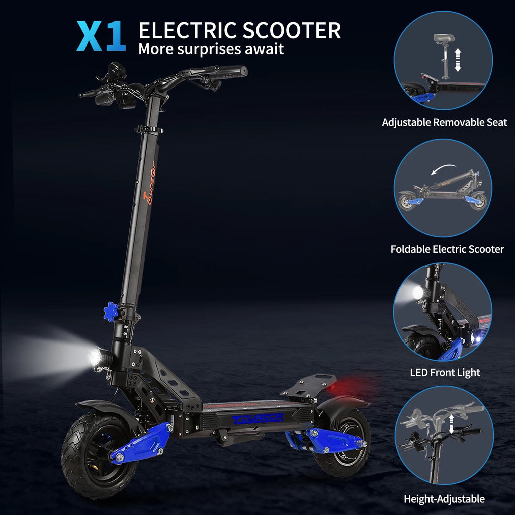 Heavy Duty X1 Electric Scooter 1000W Brushless Motor 100KG Max Load 35KM Range Dual Shock Absorption and Foldable Frame - Power Sports Electric Scooters